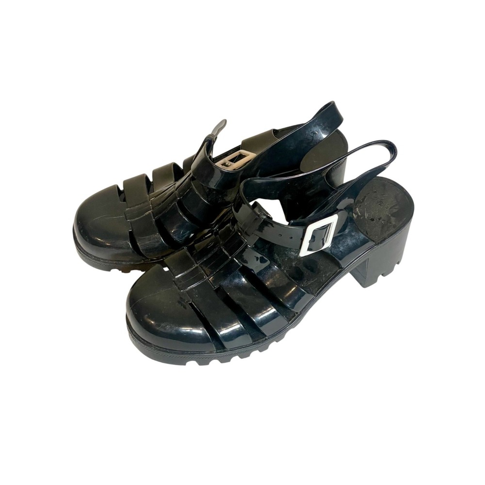 Vintage Viva Y2K Jelly Chunky Strappy Sandals Size‎ 40 Black Ankle Strap 2000s